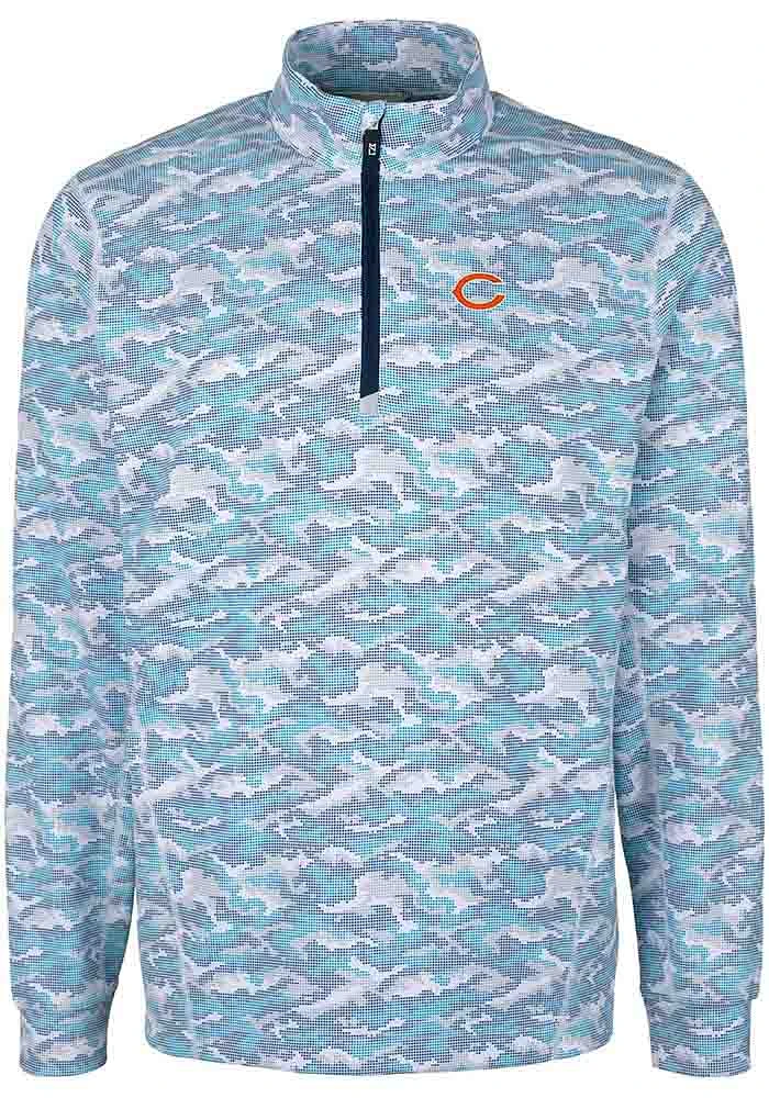 Cutter and Buck Chicago Bears Mens Blue Traverse Camo Long Sleeve Qtr Zip Pullover