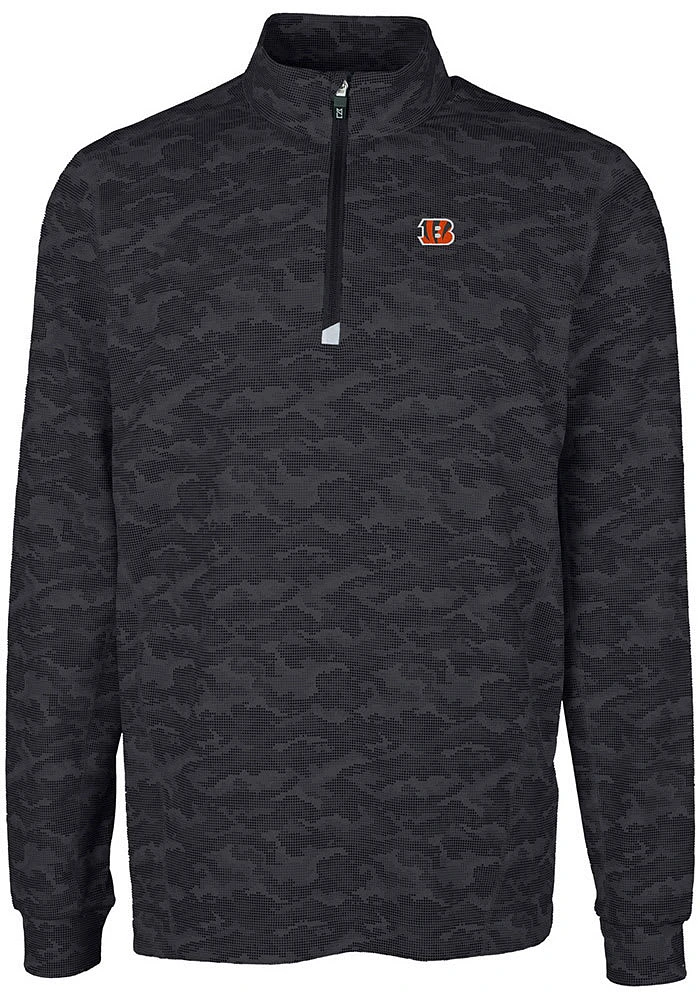 Cutter and Buck Cincinnati Bengals Mens Black Traverse Camo Long Sleeve Qtr Zip Pullover