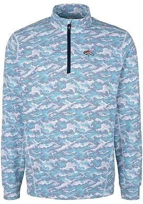 Cutter and Buck Denver Broncos Mens Blue Traverse Camo Long Sleeve Qtr Zip Pullover