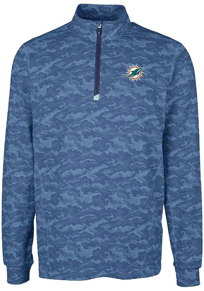Cutter and Buck Miami Dolphins Mens Navy Blue Traverse Camo Long Sleeve Qtr Zip Pullover