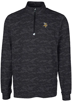 Cutter and Buck Minnesota Vikings Mens Black Traverse Camo Long Sleeve Qtr Zip Pullover