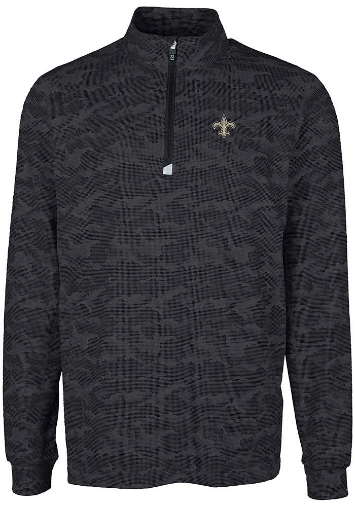 Cutter and Buck New Orleans Saints Mens Black Traverse Camo Long Sleeve Qtr Zip Pullover
