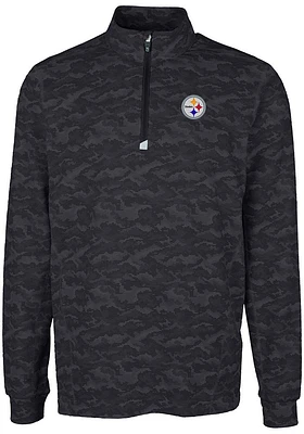 Cutter and Buck Pittsburgh Steelers Mens Black Traverse Camo Long Sleeve Qtr Zip Pullover