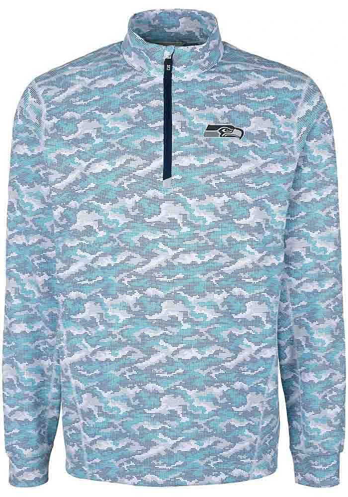 Cutter and Buck Seattle Seahawks Mens Blue Traverse Camo Long Sleeve Qtr Zip Pullover