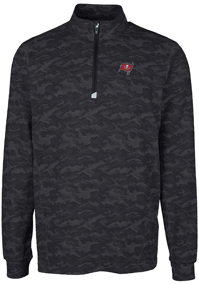 Cutter and Buck Tampa Bay Buccaneers Mens Black Traverse Camo Long Sleeve Qtr Zip Pullover