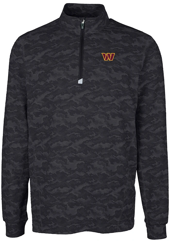 Cutter and Buck Washington Commanders Mens Black Traverse Camo Long Sleeve Qtr Zip Pullover
