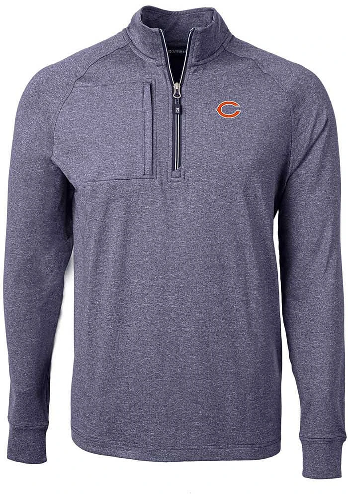 Cutter and Buck Chicago Bears Mens Navy Blue Adapt Eco Long Sleeve Qtr Zip Pullover