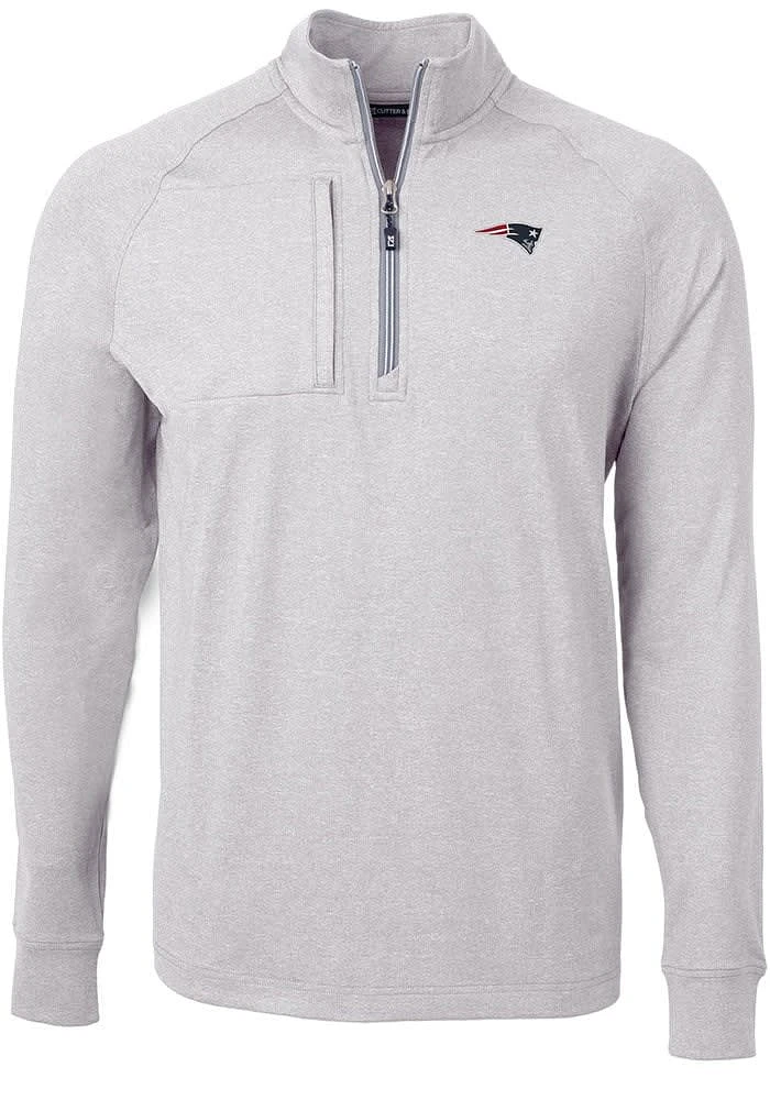 Cutter and Buck New England Patriots Mens Grey Adapt Eco Long Sleeve Qtr Zip Pullover