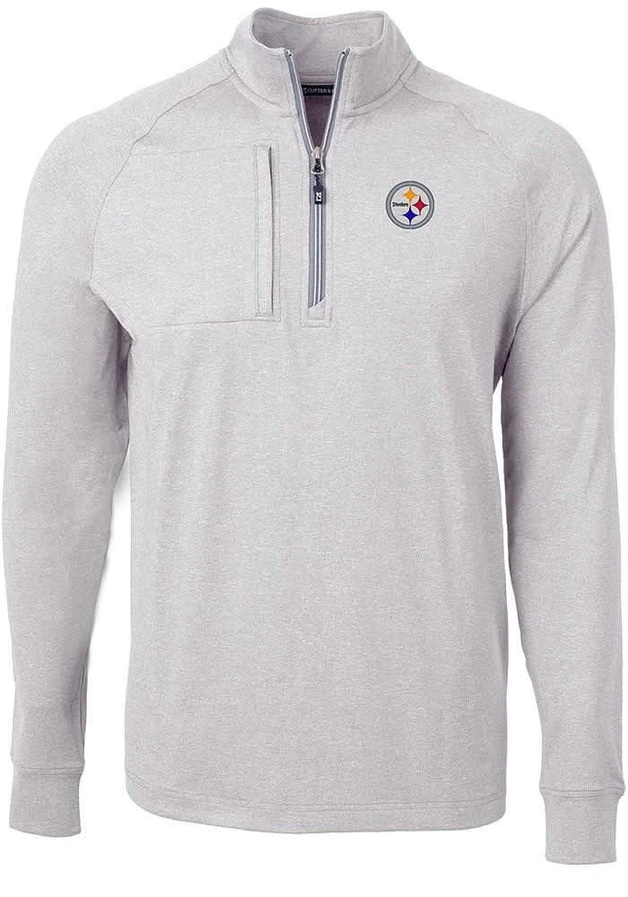 Cutter and Buck Pittsburgh Steelers Mens Grey Adapt Eco Long Sleeve Qtr Zip Pullover