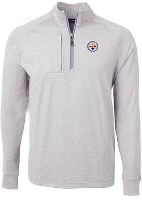 Cutter and Buck Pittsburgh Steelers Mens Grey Adapt Eco Long Sleeve Qtr Zip Pullover