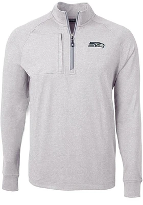 Cutter and Buck Seattle Seahawks Mens Grey Adapt Eco Long Sleeve Qtr Zip Pullover