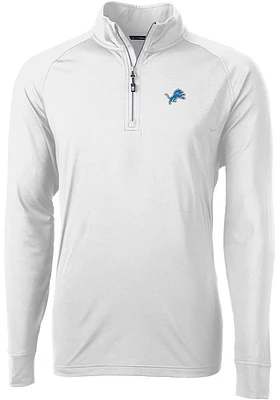 Cutter and Buck Detroit Lions Mens White Adapt Eco Knit Long Sleeve Qtr Zip Pullover
