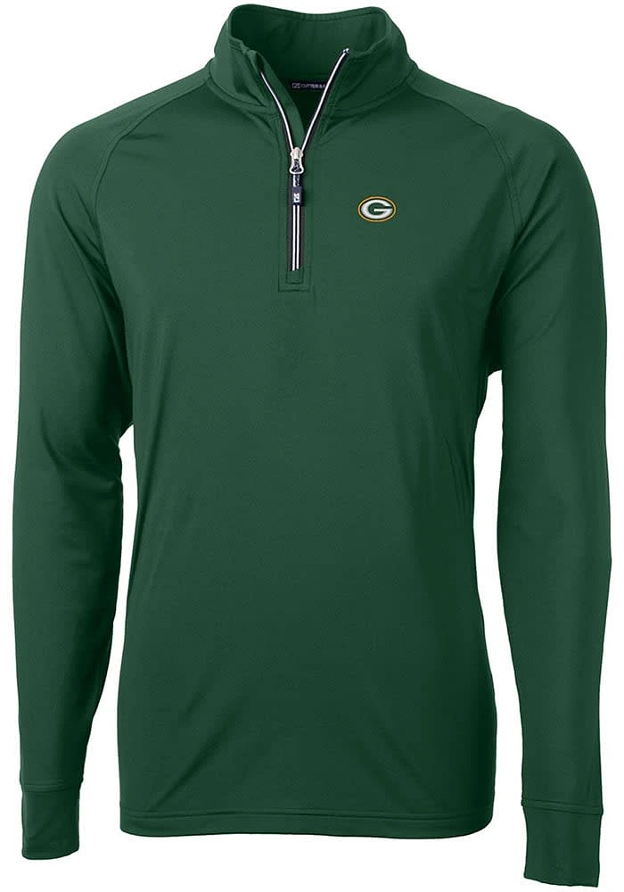 Cutter and Buck Green Bay Packers Mens Adapt Eco Knit Long Sleeve Qtr Zip Pullover