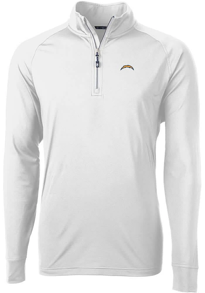 Cutter and Buck Los Angeles Chargers Mens White Adapt Eco Knit Long Sleeve Qtr Zip Pullover