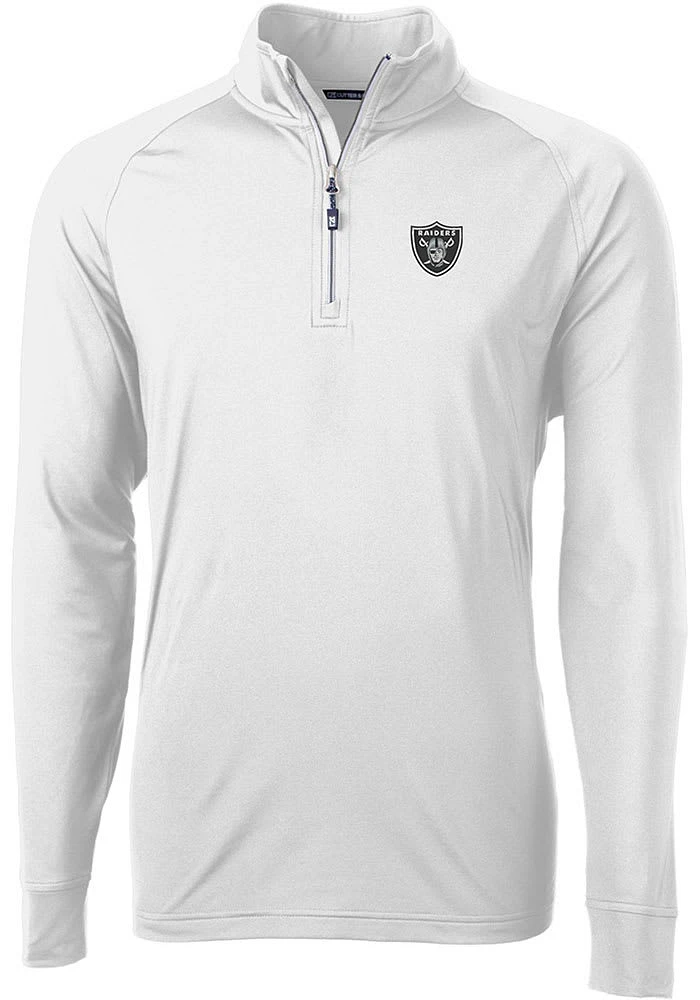 Cutter and Buck Las Vegas Raiders Mens White Adapt Eco Knit Long Sleeve Qtr Zip Pullover