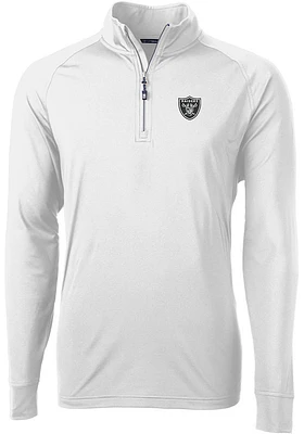 Cutter and Buck Las Vegas Raiders Mens White Adapt Eco Knit Long Sleeve Qtr Zip Pullover