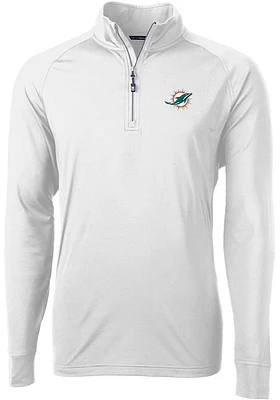 Cutter and Buck Miami Dolphins Mens White Adapt Eco Knit Long Sleeve Qtr Zip Pullover