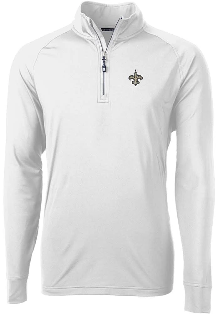 Cutter and Buck New Orleans Saints Mens White Adapt Eco Knit Long Sleeve Qtr Zip Pullover