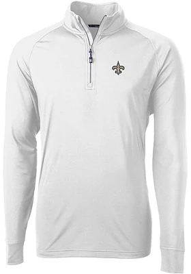 Cutter and Buck New Orleans Saints Mens White Adapt Eco Knit Long Sleeve Qtr Zip Pullover