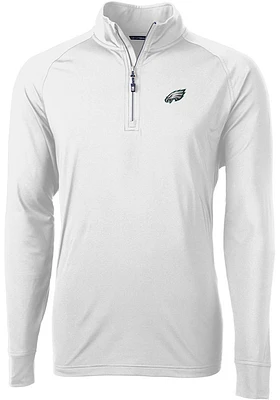 Cutter and Buck Philadelphia Eagles Mens White Adapt Eco Knit Long Sleeve Qtr Zip Pullover
