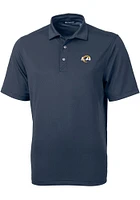 Cutter and Buck Los Angeles Rams Mens Navy Blue Virtue Eco Pique Short Sleeve Polo