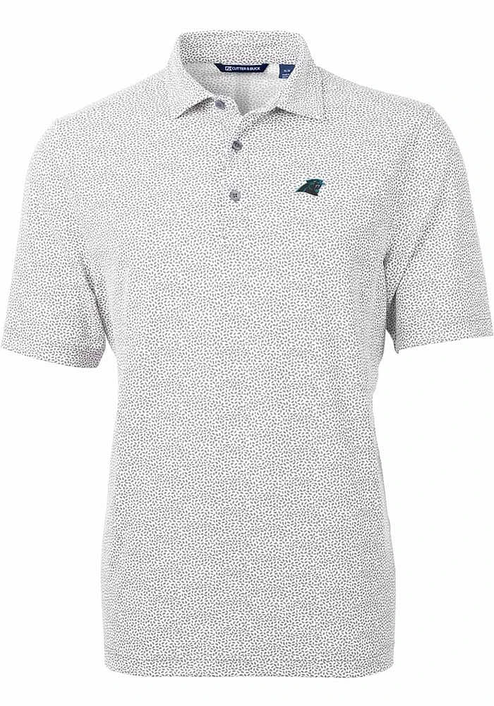 Cutter and Buck Carolina Panthers Mens Grey Virtue Eco Pique Botanical Short Sleeve Polo