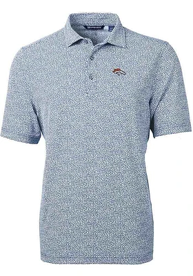 Cutter and Buck Denver Broncos Mens Navy Blue Virtue Eco Pique Botanical Short Sleeve Polo