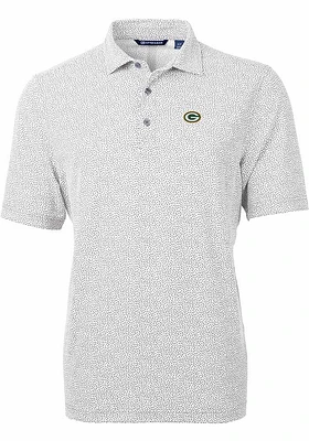 Cutter and Buck Green Bay Packers Mens Grey Virtue Eco Pique Botanical Short Sleeve Polo