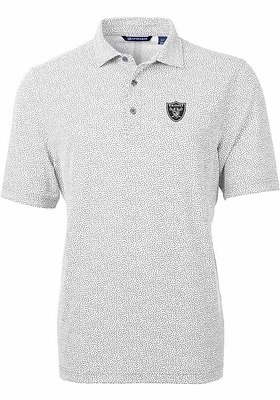Cutter and Buck Las Vegas Raiders Mens Grey Virtue Eco Pique Botanical Short Sleeve Polo