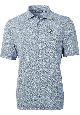 Cutter and Buck Miami Dolphins Mens Navy Blue Virtue Eco Pique Botanical Short Sleeve Polo
