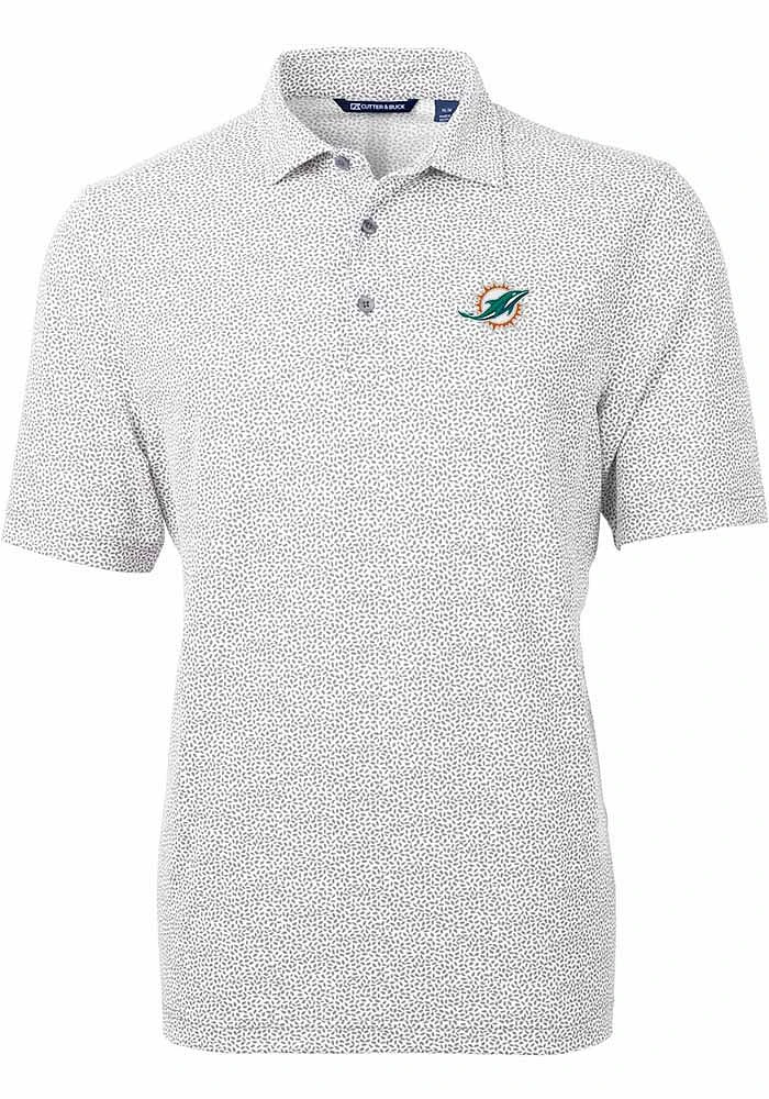 Cutter and Buck Miami Dolphins Mens Grey Virtue Eco Pique Botanical Short Sleeve Polo