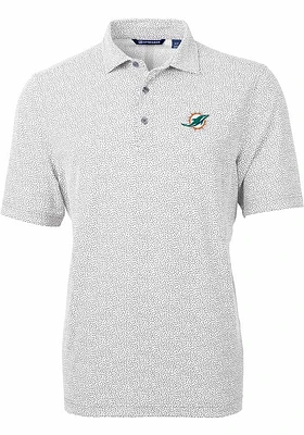Cutter and Buck Miami Dolphins Mens Grey Virtue Eco Pique Botanical Short Sleeve Polo