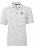 Cutter and Buck Miami Dolphins Mens Grey Virtue Eco Pique Botanical Short Sleeve Polo