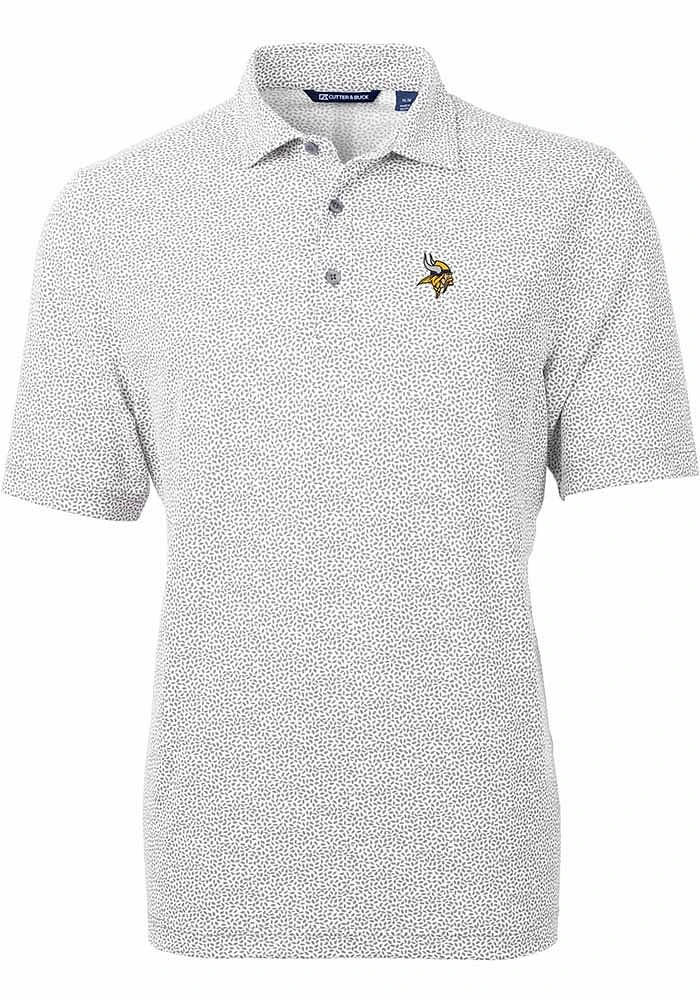Cutter and Buck Minnesota Vikings Mens Grey Virtue Eco Pique Botanical Short Sleeve Polo