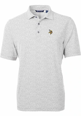 Cutter and Buck Minnesota Vikings Mens Grey Virtue Eco Pique Botanical Short Sleeve Polo