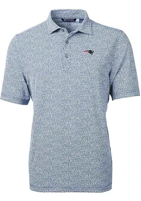 Cutter and Buck New England Patriots Mens Navy Blue Virtue Eco Pique Botanical Short Sleeve Polo