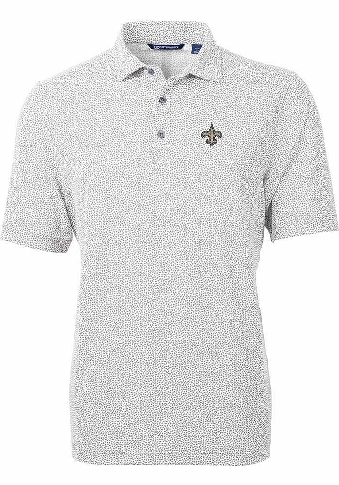 Cutter and Buck New Orleans Saints Mens Grey Virtue Eco Pique Botanical Short Sleeve Polo