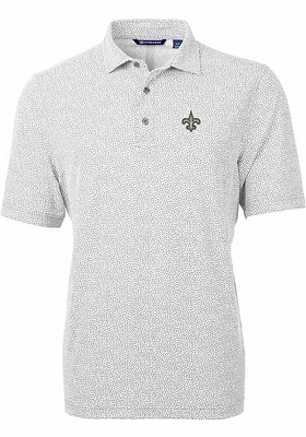 Cutter and Buck New Orleans Saints Mens Grey Virtue Eco Pique Botanical Short Sleeve Polo