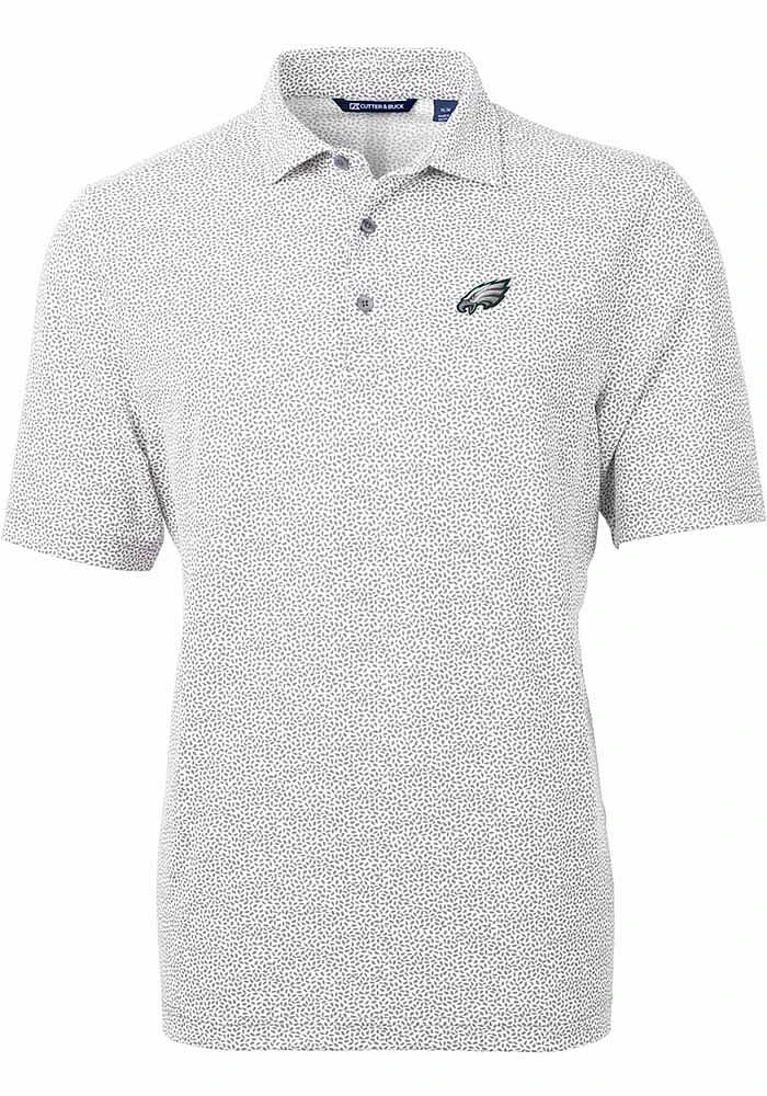 Cutter and Buck Philadelphia Eagles Mens Grey Virtue Eco Pique Botanical Short Sleeve Polo