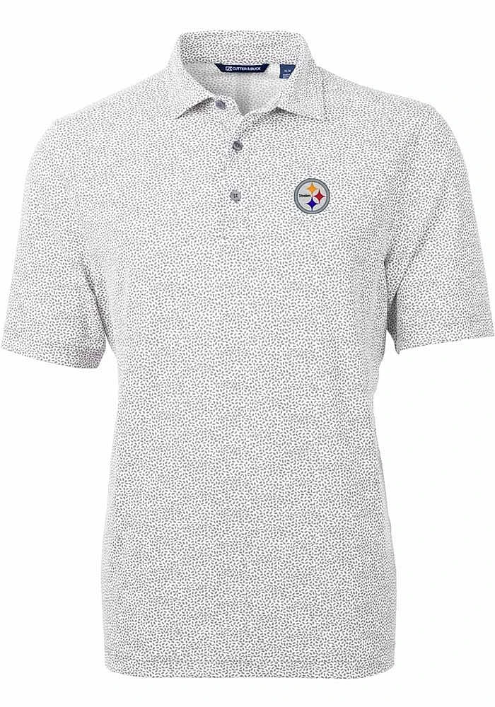 Cutter and Buck Pittsburgh Steelers Mens Grey Virtue Eco Pique Botanical Short Sleeve Polo