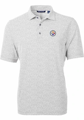 Cutter and Buck Pittsburgh Steelers Mens Grey Virtue Eco Pique Botanical Short Sleeve Polo