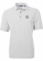 Cutter and Buck Pittsburgh Steelers Mens Grey Virtue Eco Pique Botanical Short Sleeve Polo