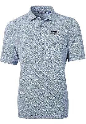 Cutter and Buck Seattle Seahawks Mens Navy Blue Virtue Eco Pique Botanical Short Sleeve Polo