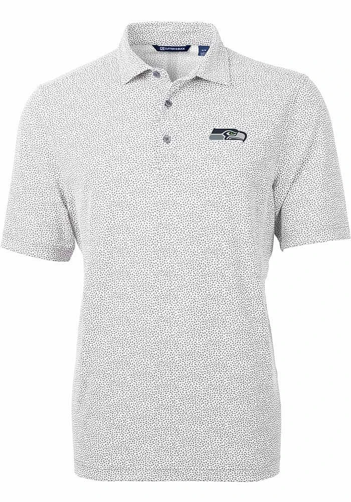 Cutter and Buck Seattle Seahawks Mens Grey Virtue Eco Pique Botanical Short Sleeve Polo