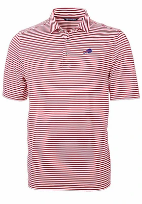 Cutter and Buck Buffalo Bills Mens Cardinal Virtue Eco Pique Stripe Short Sleeve Polo