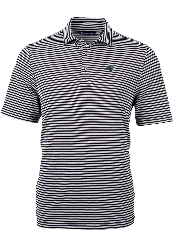 Cutter and Buck Carolina Panthers Mens Black Virtue Eco Pique Stripe Short Sleeve Polo