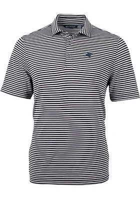 Cutter and Buck Carolina Panthers Mens Black Virtue Eco Pique Stripe Short Sleeve Polo