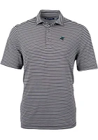 Cutter and Buck Carolina Panthers Mens Black Virtue Eco Pique Stripe Short Sleeve Polo