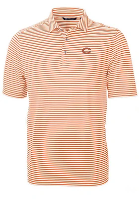 Cutter and Buck Chicago Bears Mens Orange Virtue Eco Pique Stripe Short Sleeve Polo