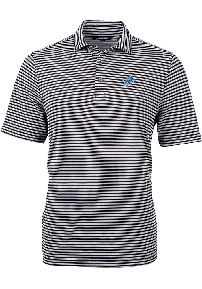 Cutter and Buck Detroit Lions Mens Black Virtue Eco Pique Stripe Short Sleeve Polo